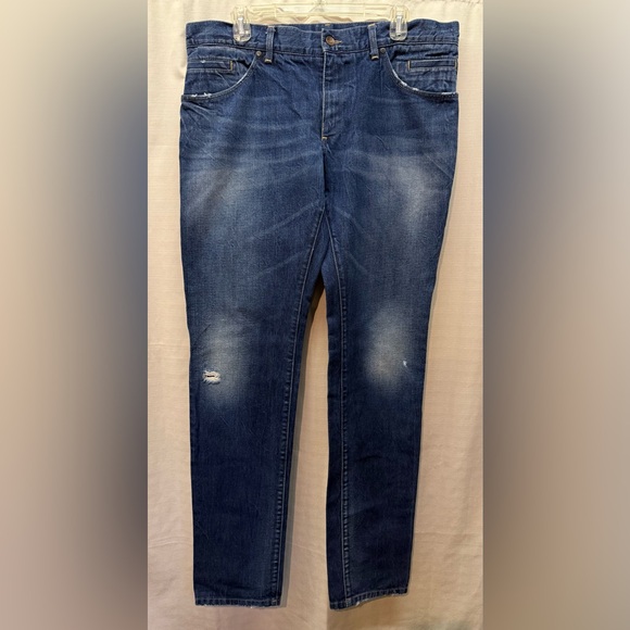 Dolce & Gabbana Blue Denim Metal Logo #14 Distressed Straight Jeans Sz 52 - Picture 1 of 12